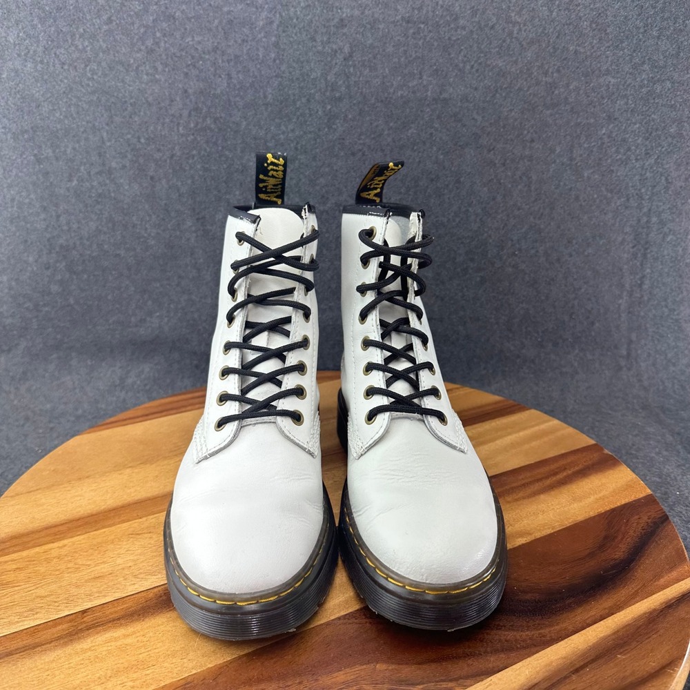 Dr. Martens AirWair Zavala Leather Combat Boots White Men's Size 7 Womens 8 - Picture 3 of 10